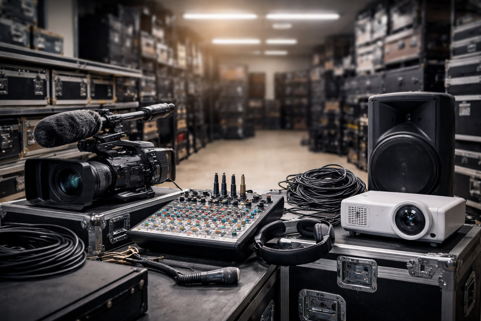 AV gear setup in storage room