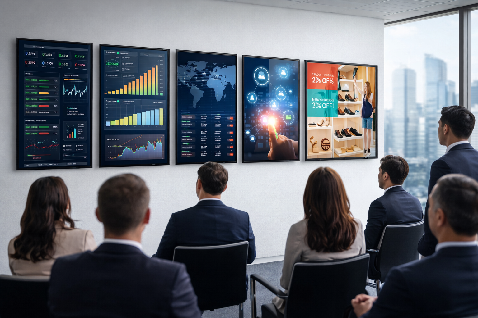 Modern office with multiple display systems Modern office with multiple display systems