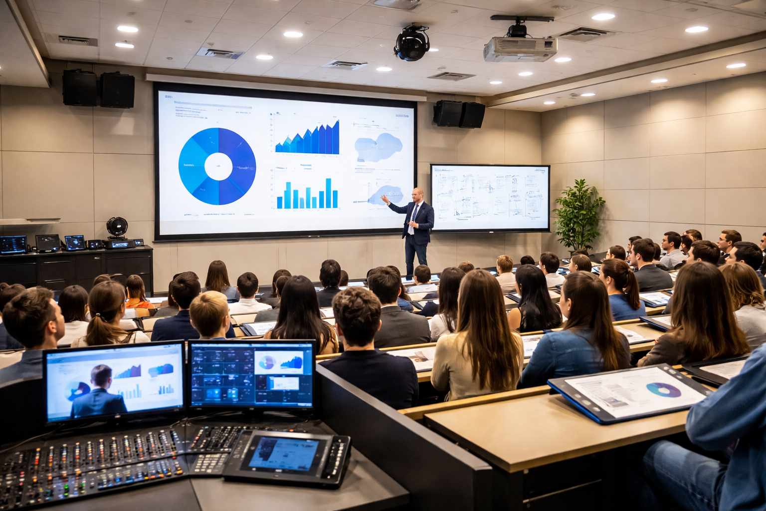 University lecture in a modern hall