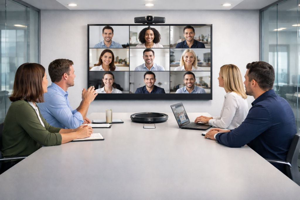 Hybrid meeting setup in modern office