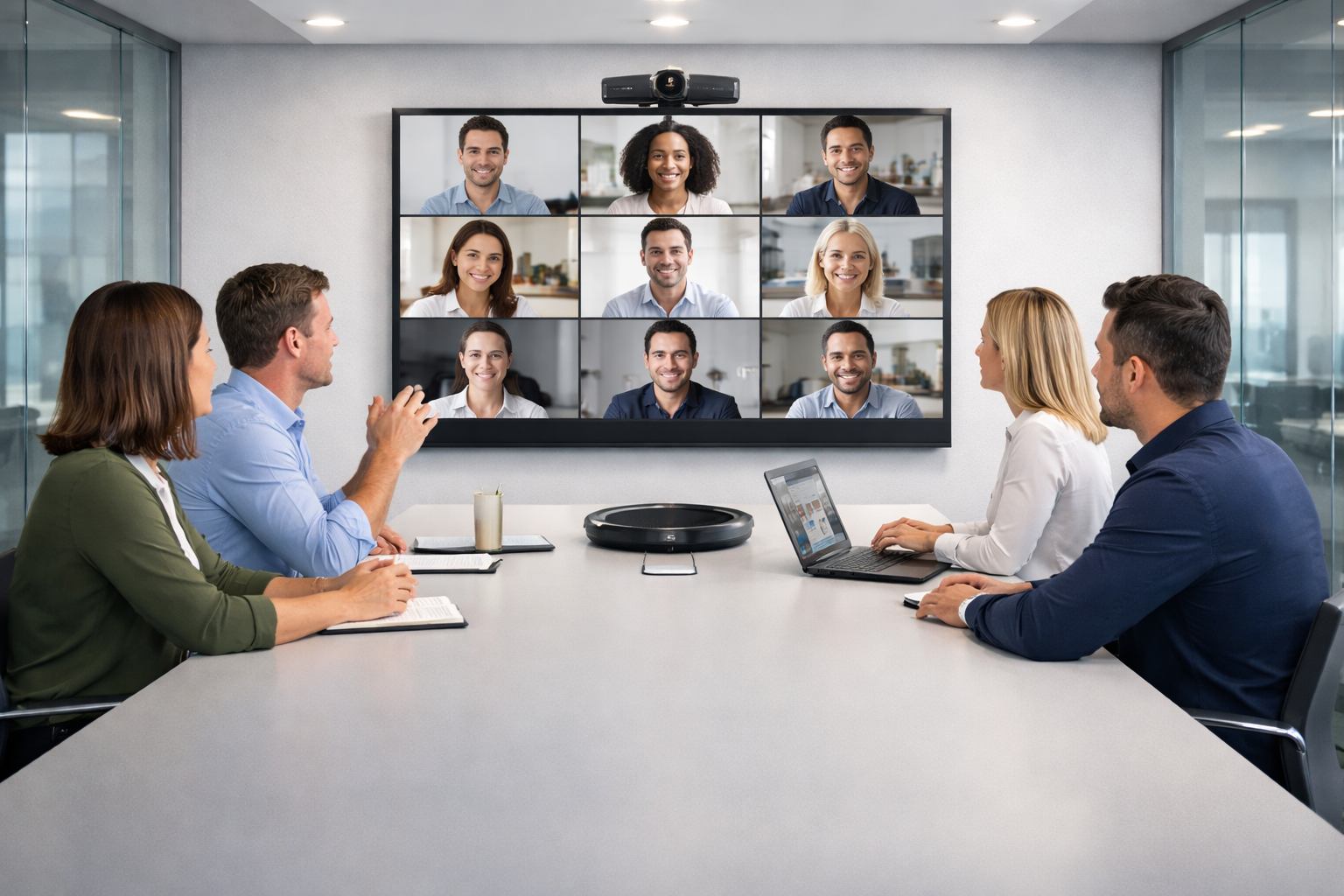 Hybrid meeting setup in modern office